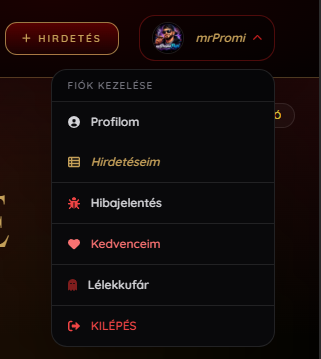 Fiók menü